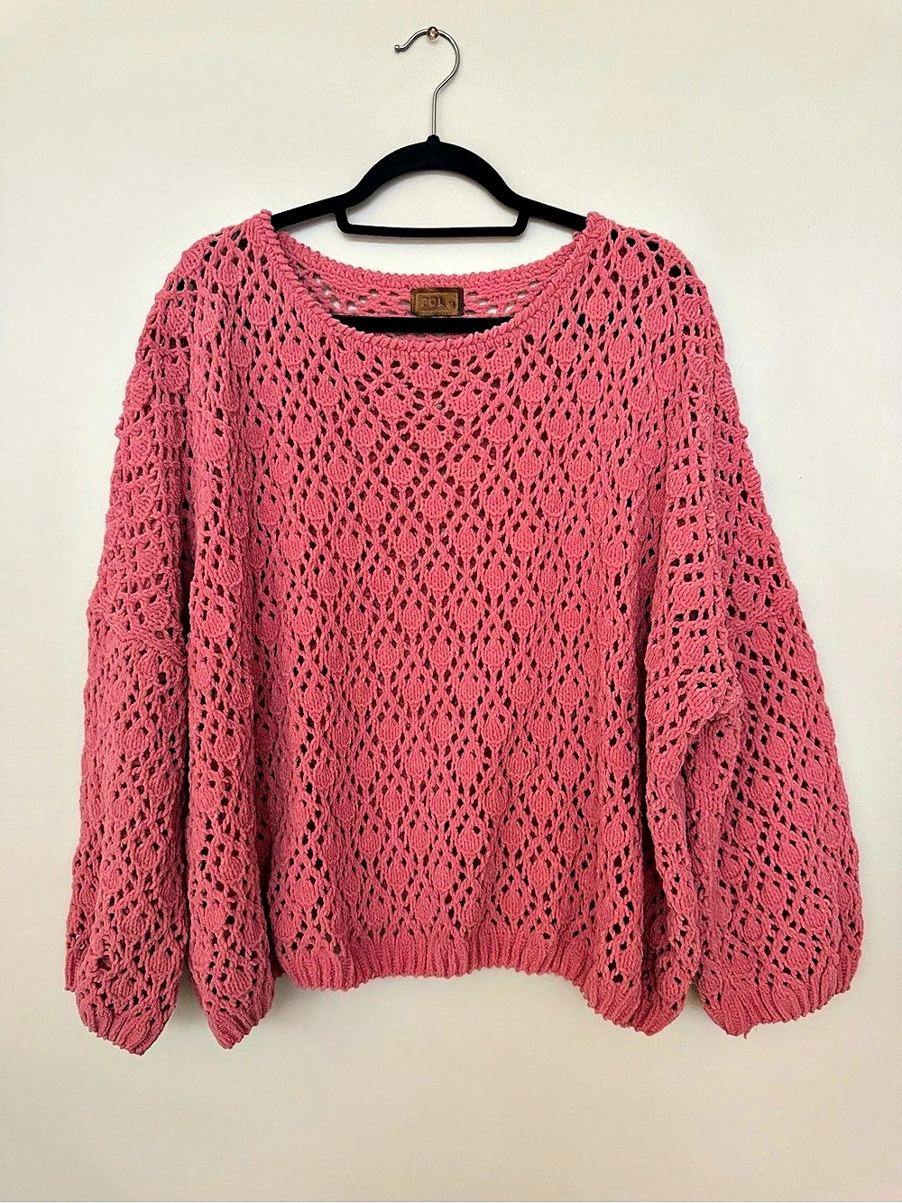 POL Pink Open Knit Crewneck Sweater